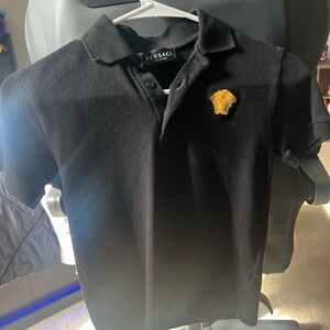 Versace Kids Polo Shirt in Black with Gold Medusa